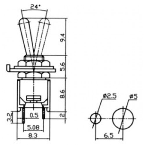 Διακόπτης toggle super μίνι on-off 1.5A 250V 2P SMTS-101-2Α1