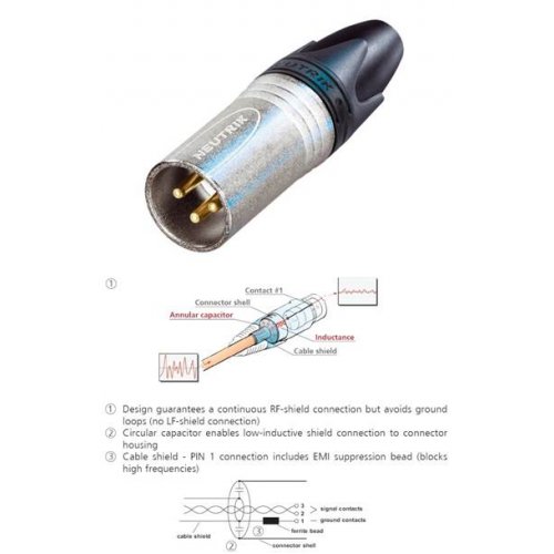 Neutrik XLR αρσενικό με φίλτρο ασημί NC3MXX-EMC