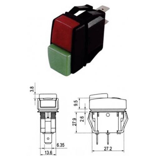 Μπουτόν κόκκινο/πράσινο push switch on-off 10A/250V 2P R13-526