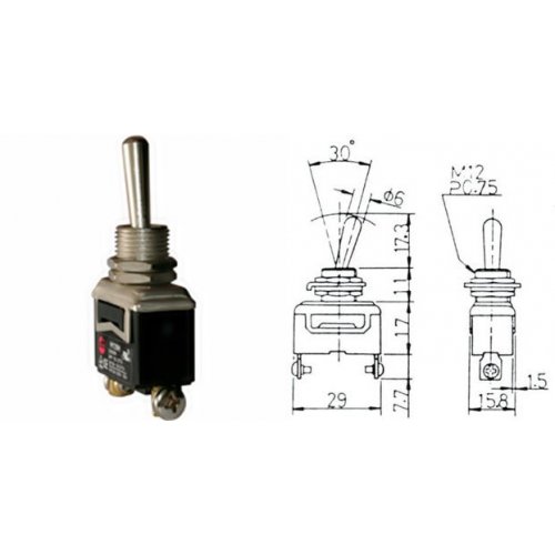 Διακόπτης toggle mini ON-OFF 10A 250V 2P HY29H