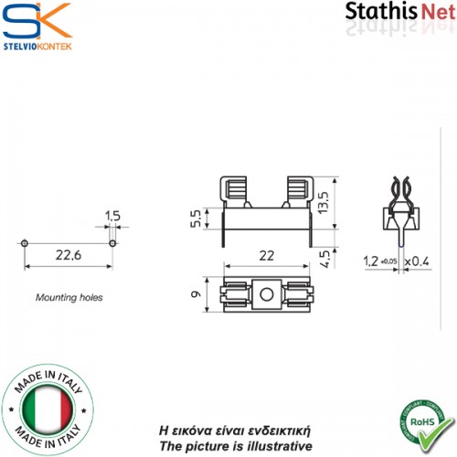 Ασφαλειοθήκη τυπωμένου PCB κεραμική 5x20mm 6.3A PTF/15 Stelvio Kontek