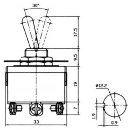 Διακόπτης toggle mini ON-ΟFF-ΟΝ 10A 250V 6P KN3C-203A