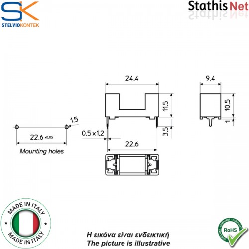 Ασφαλειοθήκη τυπωμένου PCB 5x20mm 6.3A PTF/78 πράσινη Stelvio Kontek