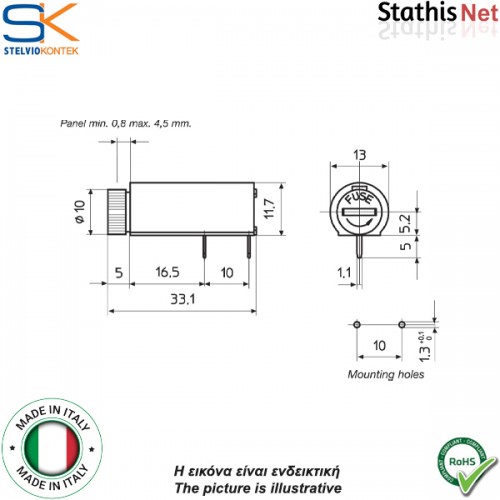 Ασφαλειοθήκη γραμμής καλωδίου 5x20mm 6.3A PTF/50 Stelvio Kontek