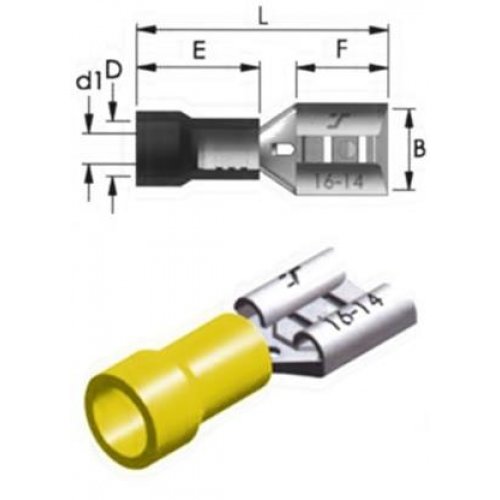 Ακροδέκτης συρταρωτός κίτρινος θηλυκός με μόνωση 6.4mm F5-6.4V/8 LNG