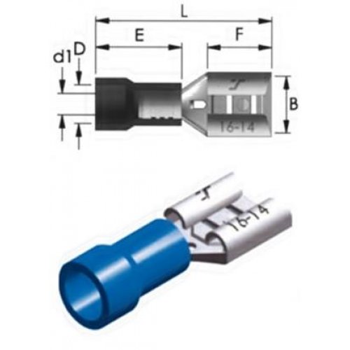 Ακροδέκτης συρταρωτός μπλε θηλυκός με μόνωση 2.8mm F2-2.8V/8 CHS