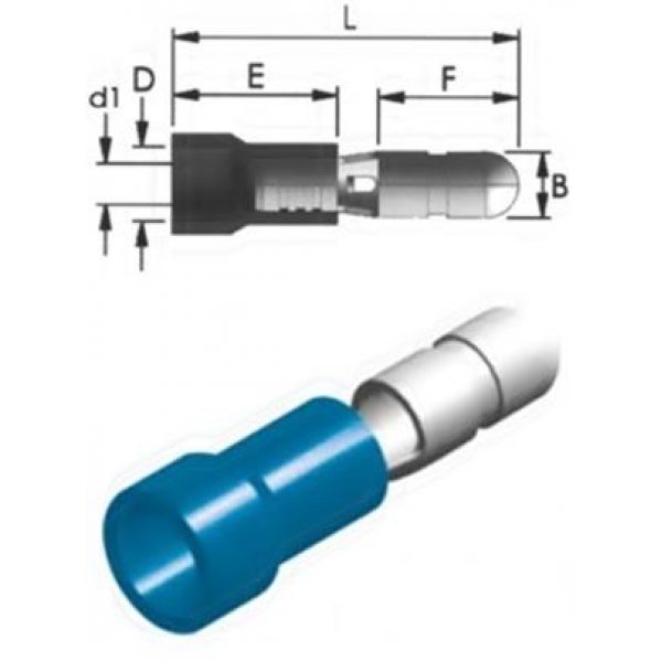 Ακροδέκτης κουμπωτός μπλε αρσενικός με μόνωση BD2-4V CHS