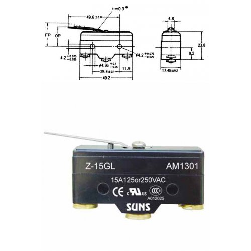Διακόπτης Τερματικός Micro Switch 15A 250V AC AM-1301