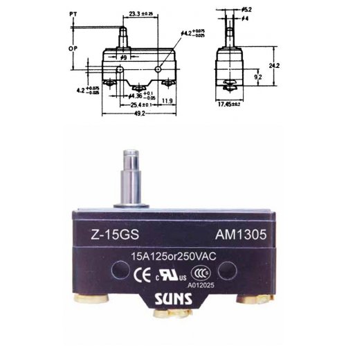 Διακόπτης Τερματικός Micro Switch 15A 250V AC AM-1305