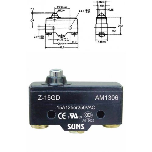 Διακόπτης Τερματικός Micro Switch 15A 250V AC AM-1306