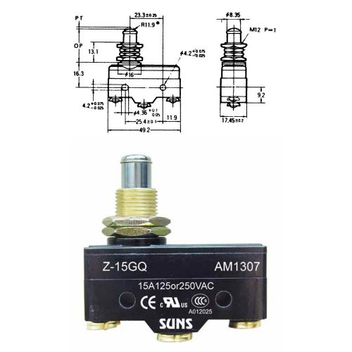 Διακόπτης Τερματικός Micro Switch 15A 250V AC AM-1307