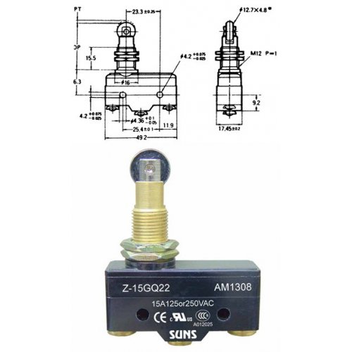 Διακόπτης Τερματικός Micro Switch 15A 250V AC AM-1308