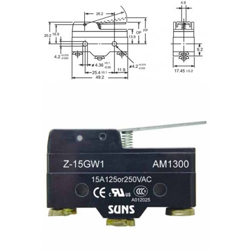 Διακόπτης Τερματικός Micro Switch 15A 250V AC AM-1702