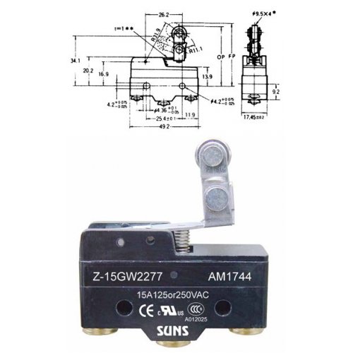 Διακόπτης Τερματικός Micro Switch 15A 250V AC AM-1744