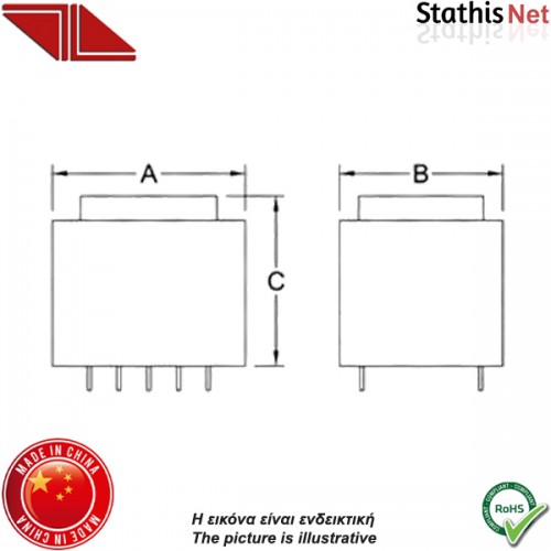 Μετασχηματιστής PCB 230V -> 1 x 12V 3.2VA Thai Lin