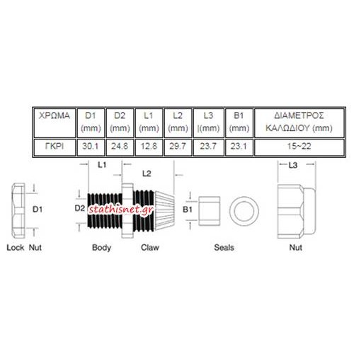 Στυπιοθλίπτης IP68 γκρι PG-24 CHS