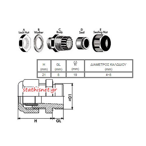 Στυπιοθλίπτης με φλάντζα IP68 μαύρος PG-09 CHS