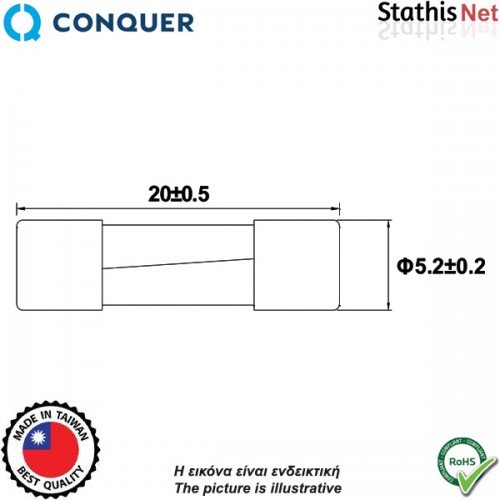 Ασφάλεια κεραμική 5x20mm βραδείας 0.63Α UDA 630MA Conquer Electronic