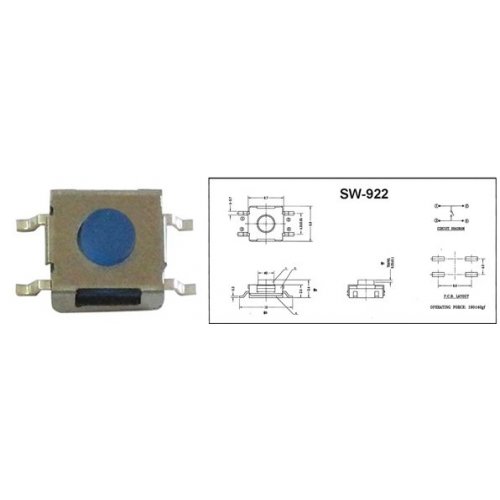 Tact switch 6.7x6.6x3.4mm mini SMD 190+40gf 4pin SW-922