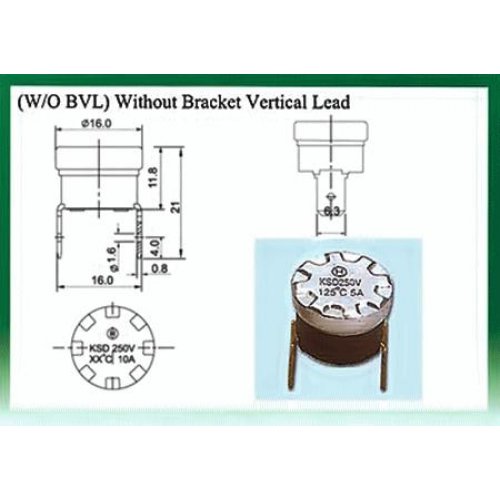 Θερμοστάτης KSD-F01 BVL N/O 55°C με σταθερή κάθετη βάση στήριξης μολύβδου