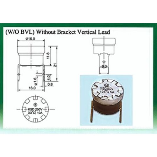 Θερμοστάτης KSD-F01 BVL N/C 130°C με σταθερή κάθετη βάση στήριξης μολύβδου