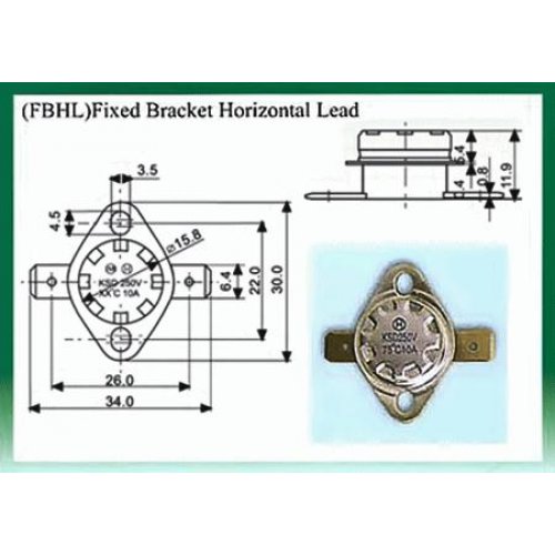 Θερμοστάτης KSD-F01 FBHL N/C 60°C με σταθερή οριζόντια βάση στήριξης μολύβδου