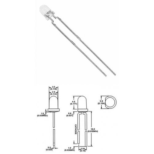 Led 3mm υψηλής φωτεινότητας διάφανο-μπλε1500mcd 20* L-7104