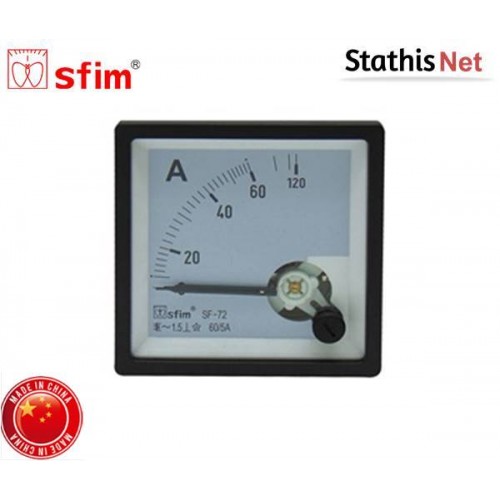 Όργανο πίνακος AC αμπερόμετρο αναλογικό 72x72mm μέσω μετασχηματιστή 100/5A SF-72-3 SFIM