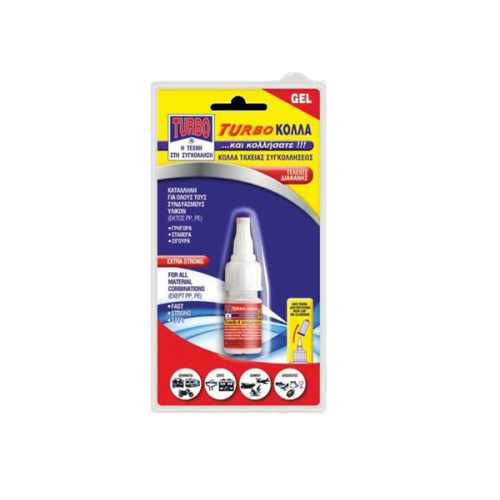 Κόλλα ταχείας συγκόλλησης gel γενικής χρήσης διάφανη 10gr blister 94110 Turbo