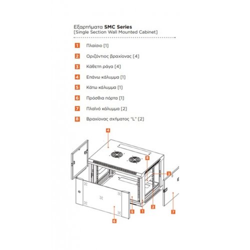 Rack 19'' 6U επιτοίχιο μονό Π60xΒ45xΥ37cm SMC6406 Safewell