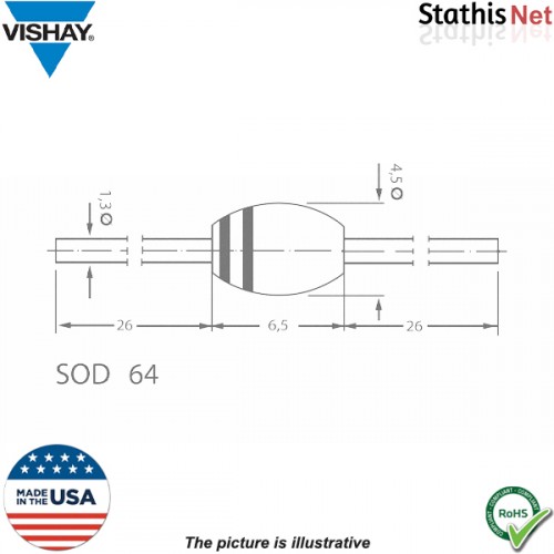 Δίοδος ανορθωτική Si 100ns 1000V 3A BYT56M Vishay