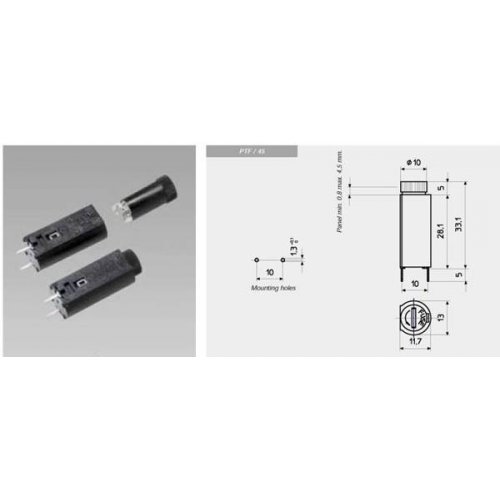 Ασφαλειοθήκη PCB 5X20 κάθετη PTF/45