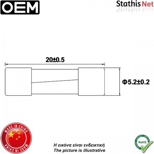 Ασφάλεια γυαλάκι 5x20mm βραδείας 1.5Α OEM