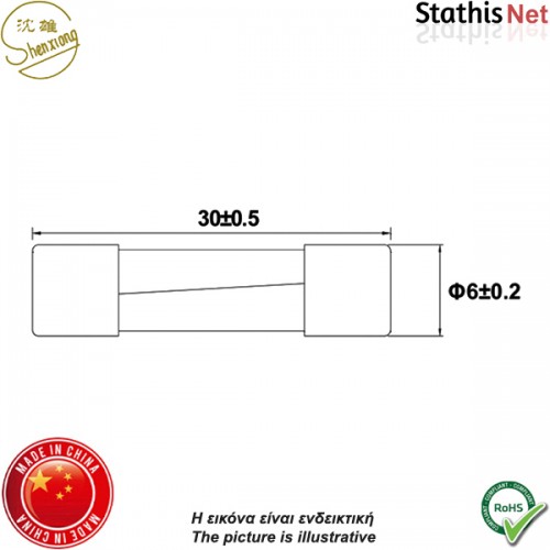 Ασφάλεια γυαλάκι 6x30mm ταχείας 8Α S1019 Shenxiong