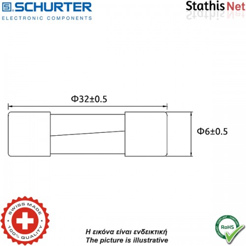 Ασφάλεια κεραμική 6.3x32mm βραδείας 16Α 8020.5023.G Schurter