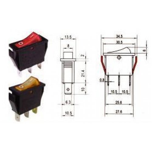 Διακόπτης rocker μεσαίος ΟΝ-OFF 16A 250V 3P RL1-111/N-C2 με λυχνία πράσινος