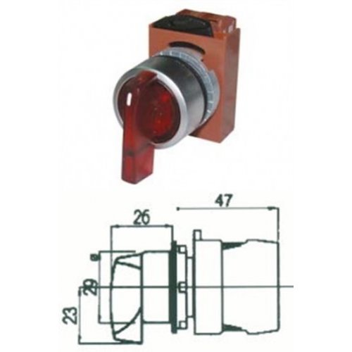 Διακόπτης κόκκινος Φ22 1-0 1ΝΟ 24V AC/DC με λυχνία R2SIL-R RNY