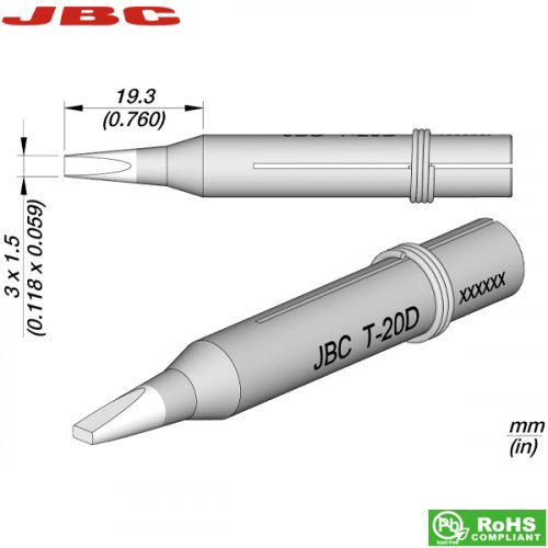 Μύτη κολλητηριού 3x1.5mm T-20D JBC