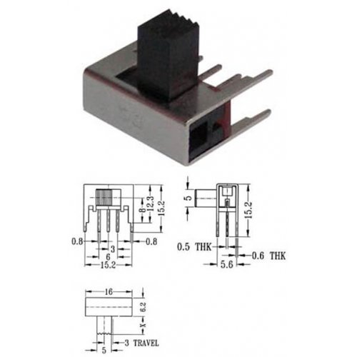 Διακόπτης συρόμενος μίνι οριζόντιος ON-ON 0,5A 250V 3pin SK1-2F10-G8