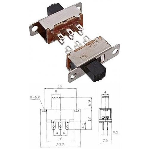 Διακόπτης συρόμενος ON-ON 0.5A 250V 6pin KBB40-2P2W