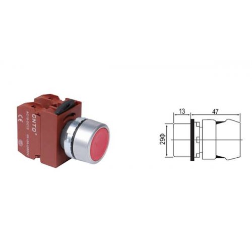 Μπουτόν κόκκινο χωνευτό Φ22 STOP 1NC C2PNF-R CNTD