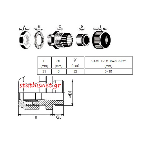 Στυπιοθλίπτης με φλάντζα IP68 μαύρος PG-11 CHS