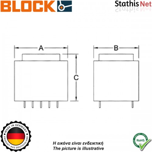 Μετασχηματιστής PCB 230V -> 1 x 9V 2.8VA BLOCK