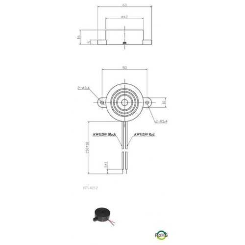 Buzzer με καλώδιο 12VDC 90DB γρήγορο διακοπτόμενο KPI-G4212L