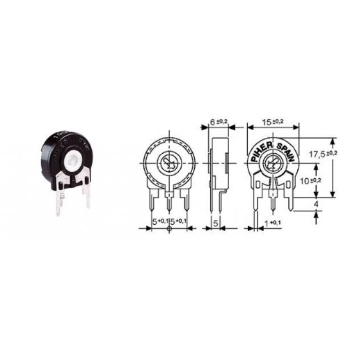 Trimmer μεγάλο κάθετο κλειστό PT15 HV 2.2K ohm PIHER