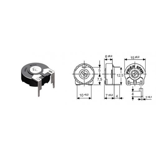 Trimmer μεγάλο οριζόντιο κλειστό PT15 LV 100K ohm PIHER