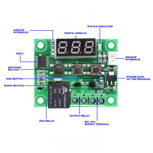 Θερμόμετρο ψηφιακό με θερμοστάτη NTC -50 - +110°C 12v Dc XH-W1209T DEBO