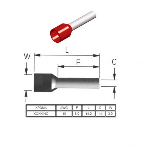 Ακροδέκτης ακροχιτώνια σωληνωτός 1.00mm² κόκκινο E1008 CHS