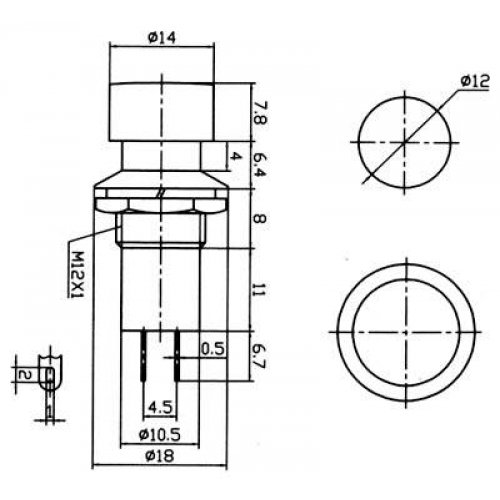 Διακόπτης μπουτόν ΟΝ-OFF 3A 250V 2P PB-301Α κόκκινος χωρίς λυχνία στρόγγυλος