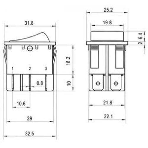 Διακόπτης rocker μεγάλος (ΟΝ)-OFF-(ON) 16A 250V 6P RL2-323-C28 μαύρος χωρίς λυχνία επαναφορά 2xON